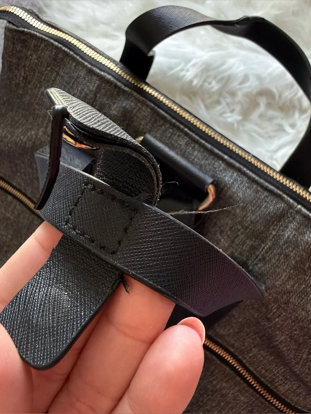 Henri Bendel Jetsetter Tweed Black and Gray Canvas Saffiano Leather